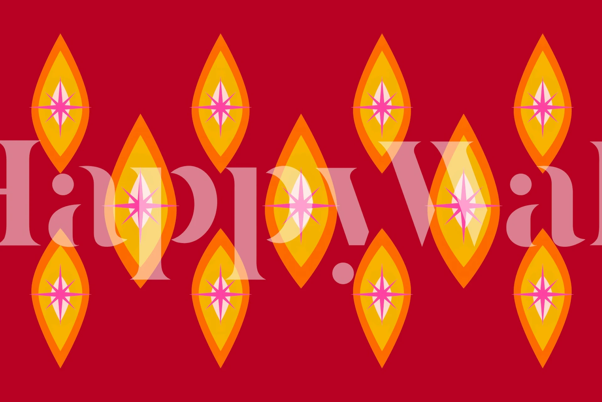 Colorful floral patterns with yellow and pink on a red background wallpaper