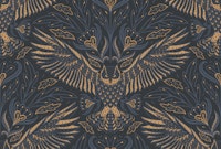 owl midnight gold - dark academia damask ταπετσαρία