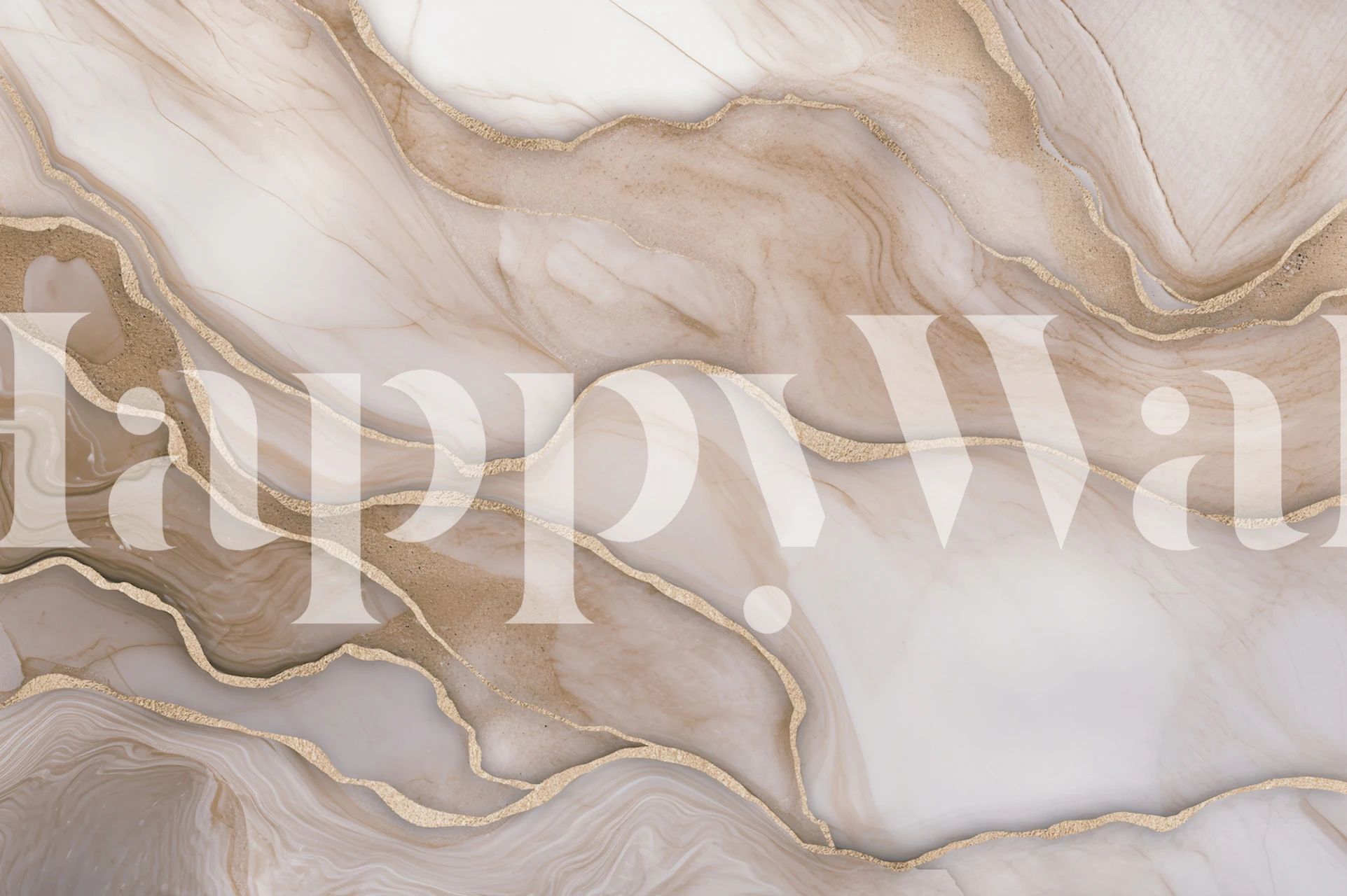 Beige and gold abstract marble wallpaper with flowing patterns