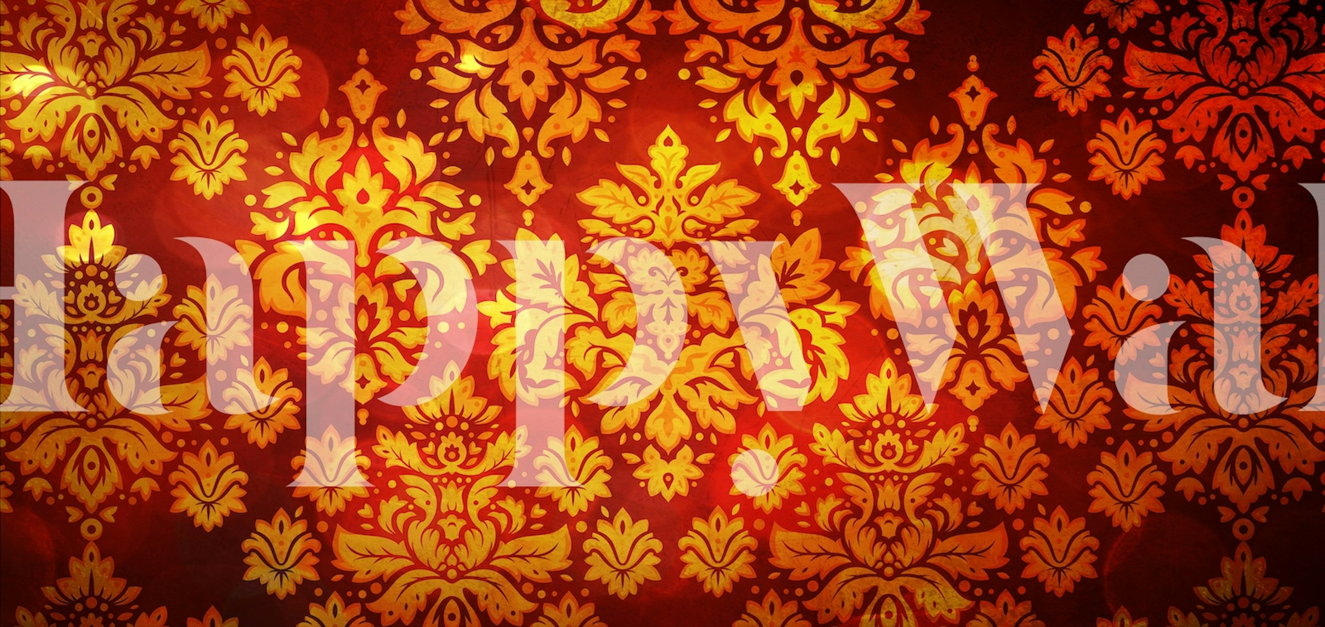 Elegant red and gold damask pattern wall mural for a luxurious interior decor