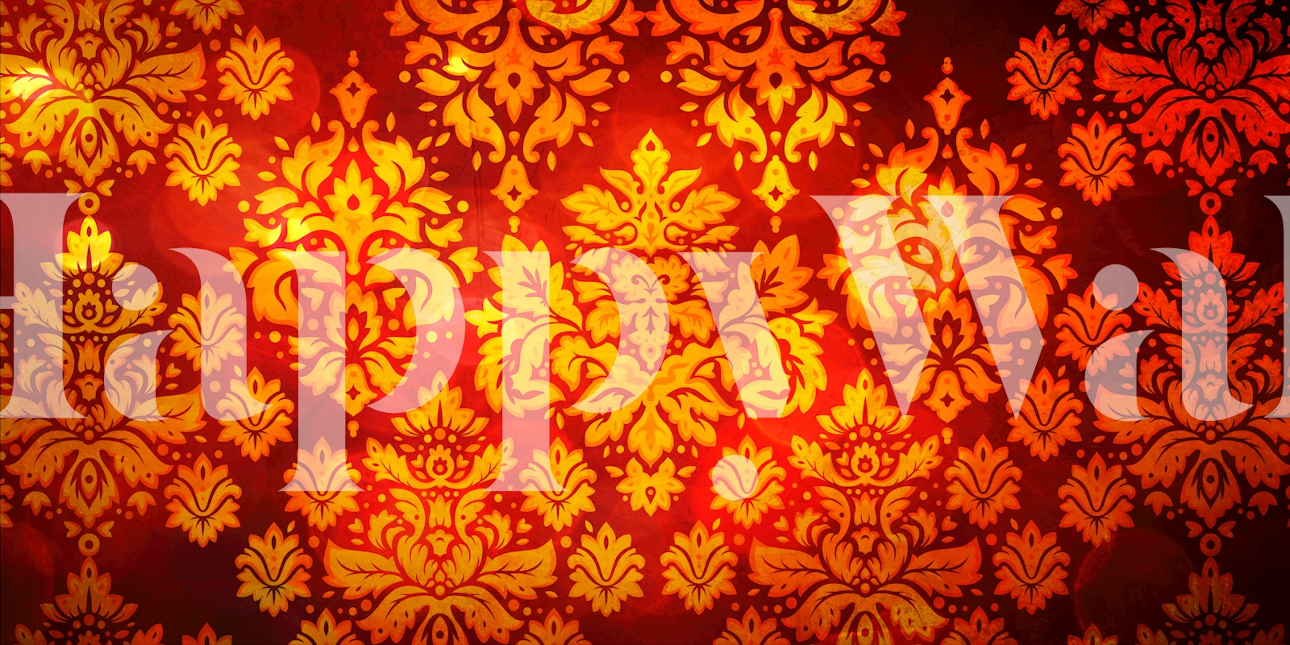 Elegant red and gold damask pattern wall mural for a luxurious interior decor