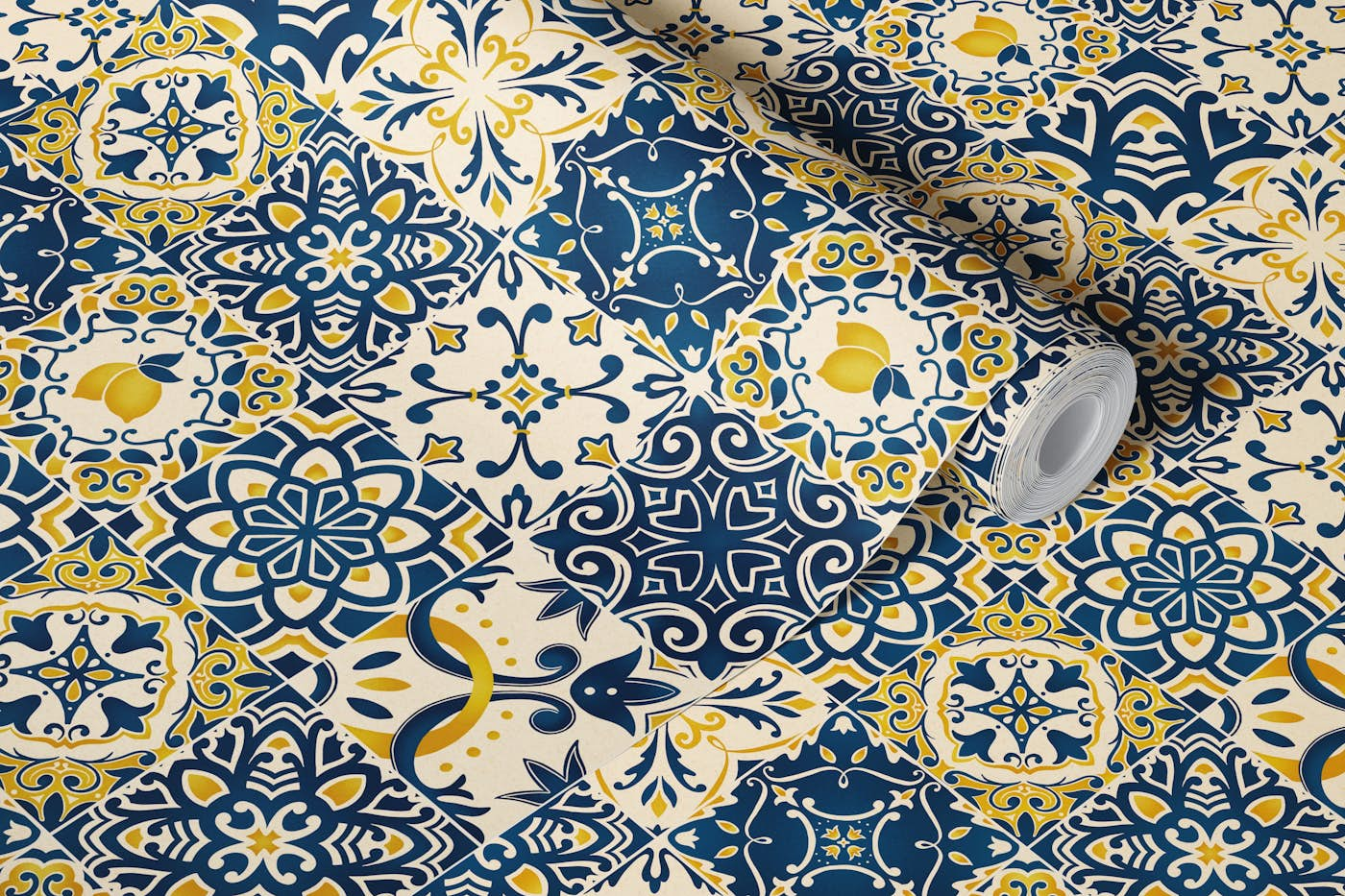 Italian tiles - mediterranean azulejos wallpaper roll