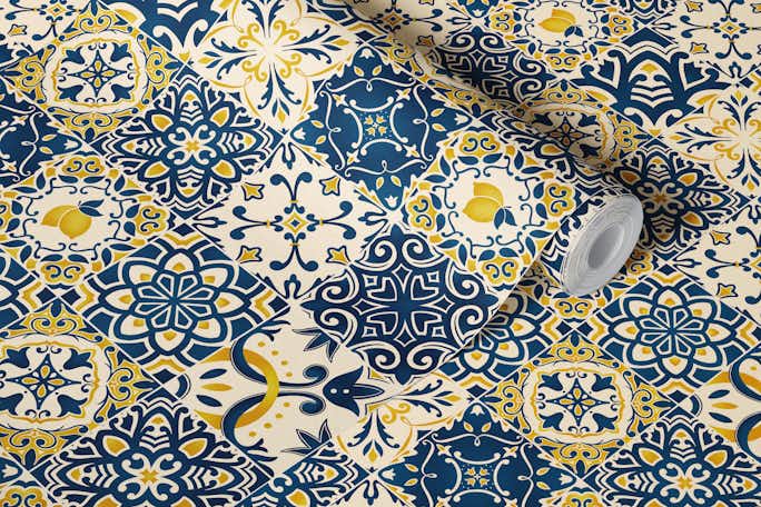 Italian tiles - mediterranean azulejoswallpaper roll