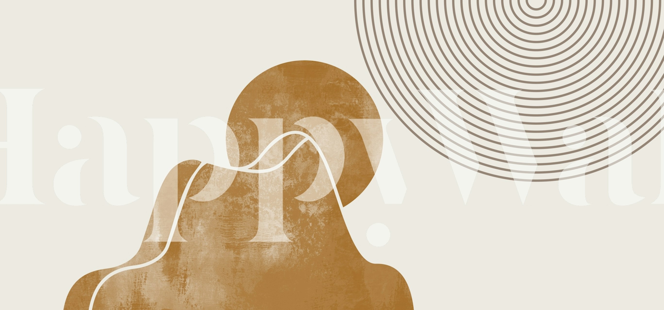 Mid Century Sunrise Circle abstract wall mural in earth tones