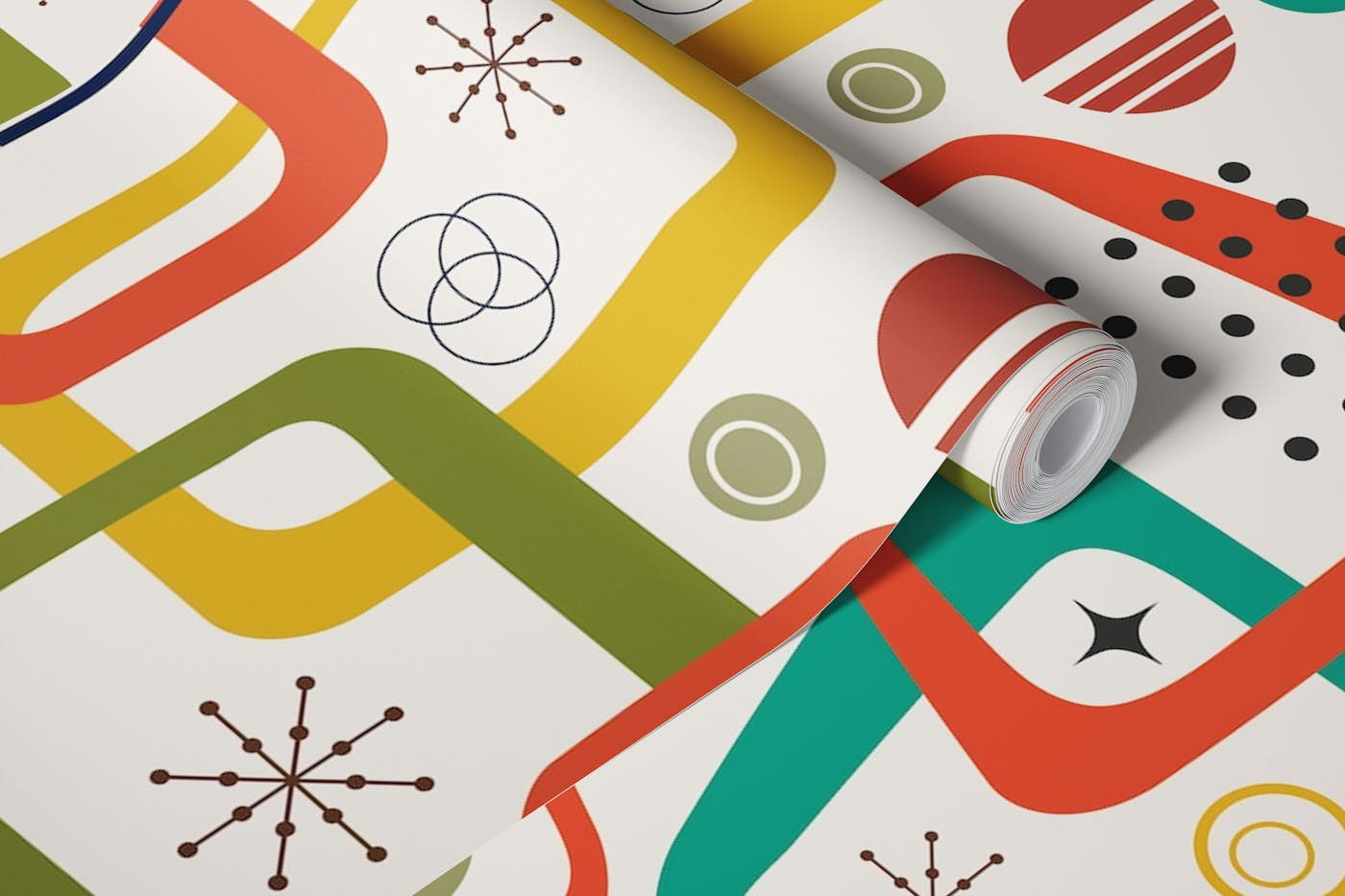 Mid Century Modern Atomic Retro Geometric wallpaper roll