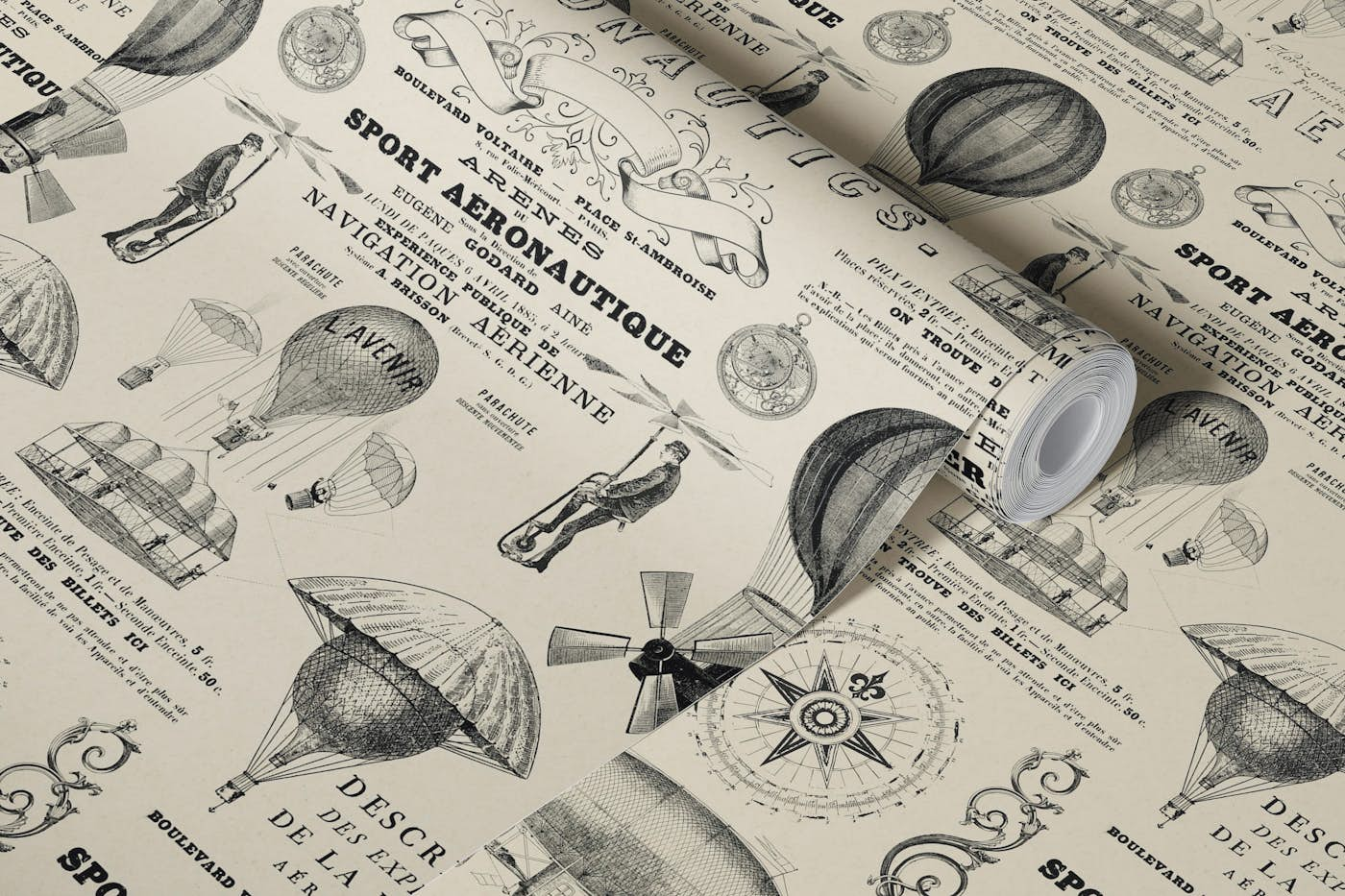 Aeronautique Vintage Travel Hot Air Balloons wallpaper roll