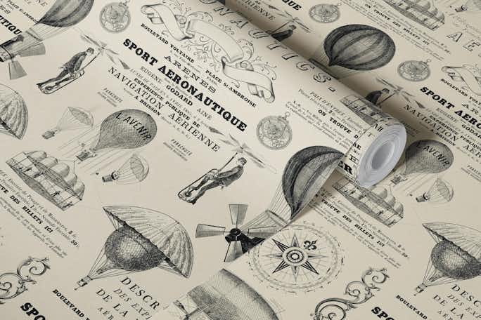 Aeronautique Vintage Travel Hot Air Balloonswallpaper roll