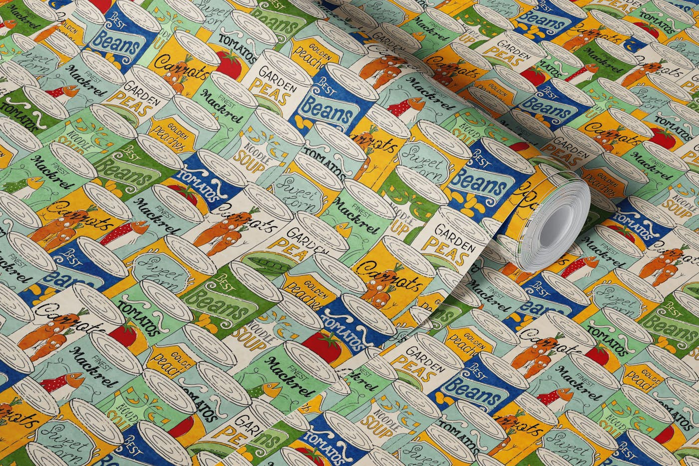 Endless canned food wallpaper roll