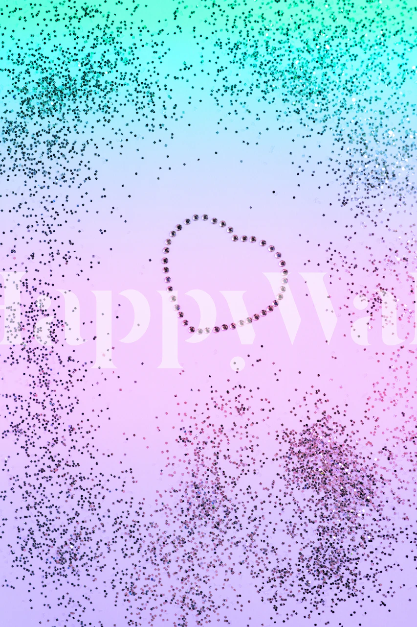 Grappig fotobehang van een sprankelend hart dat overgaat van turkoois naar paars