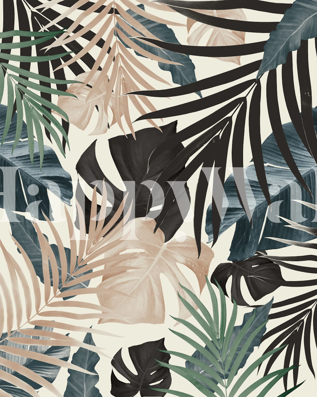 Tropical jungle leaves wallpaper in a room