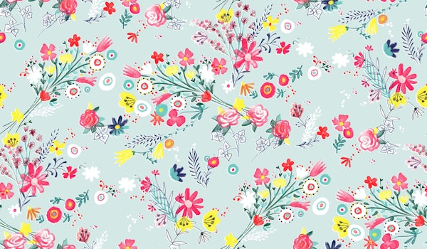 small floral bouquets on light blue