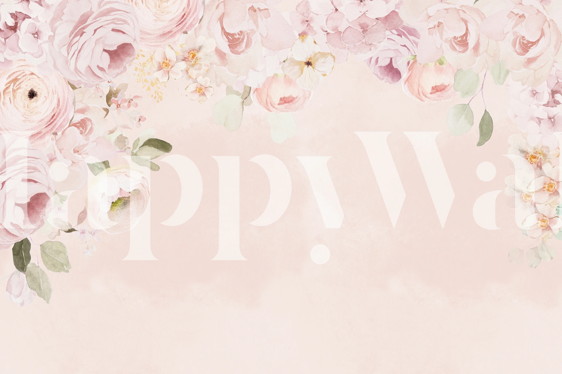 Pastel floral wallpaper featuring soft pink flowers and green leaves