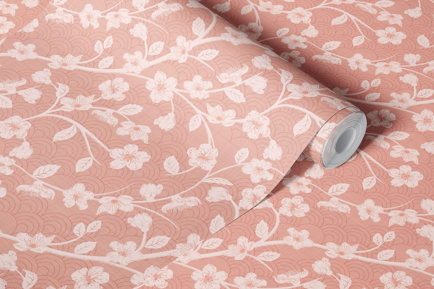 Cherry blossoms peachy pink wallpaper roll