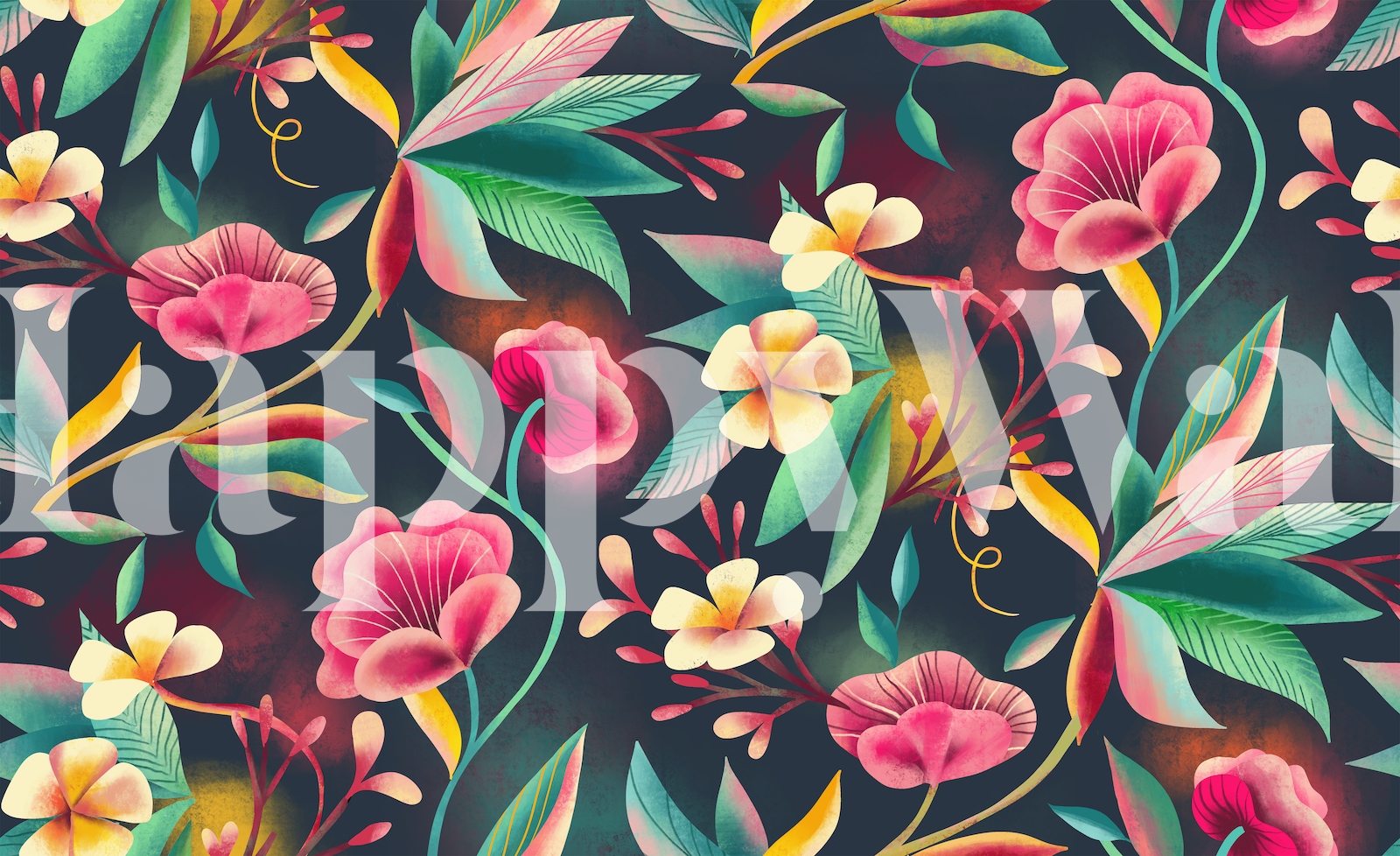 Tropical Floral Black Wallpaper