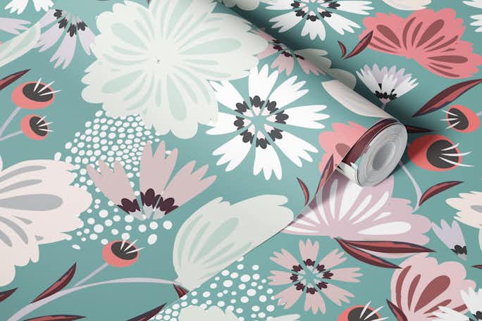 muted floral bloomwallpaper roll
