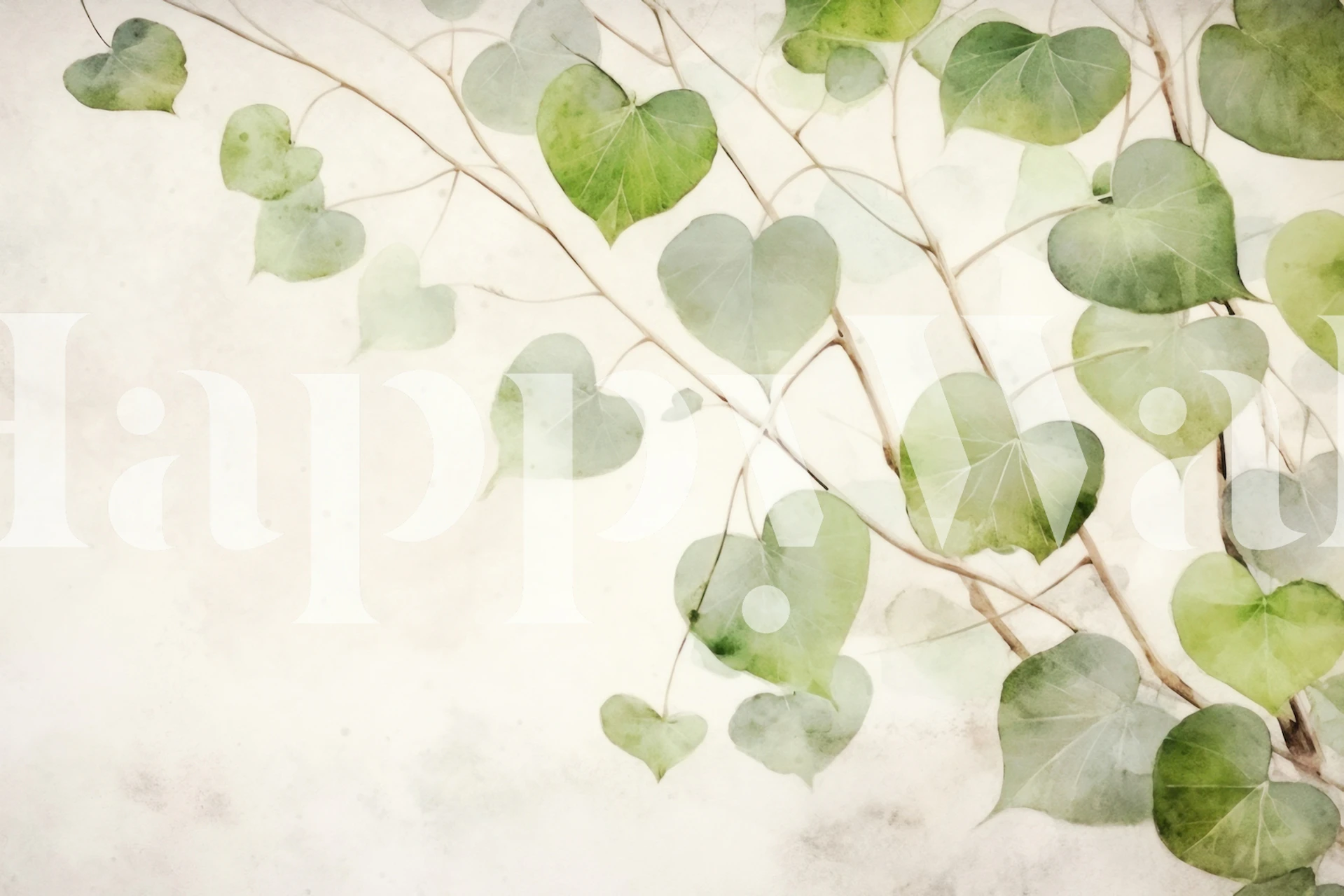 Botanical green leaves design on soft white background wallpaper