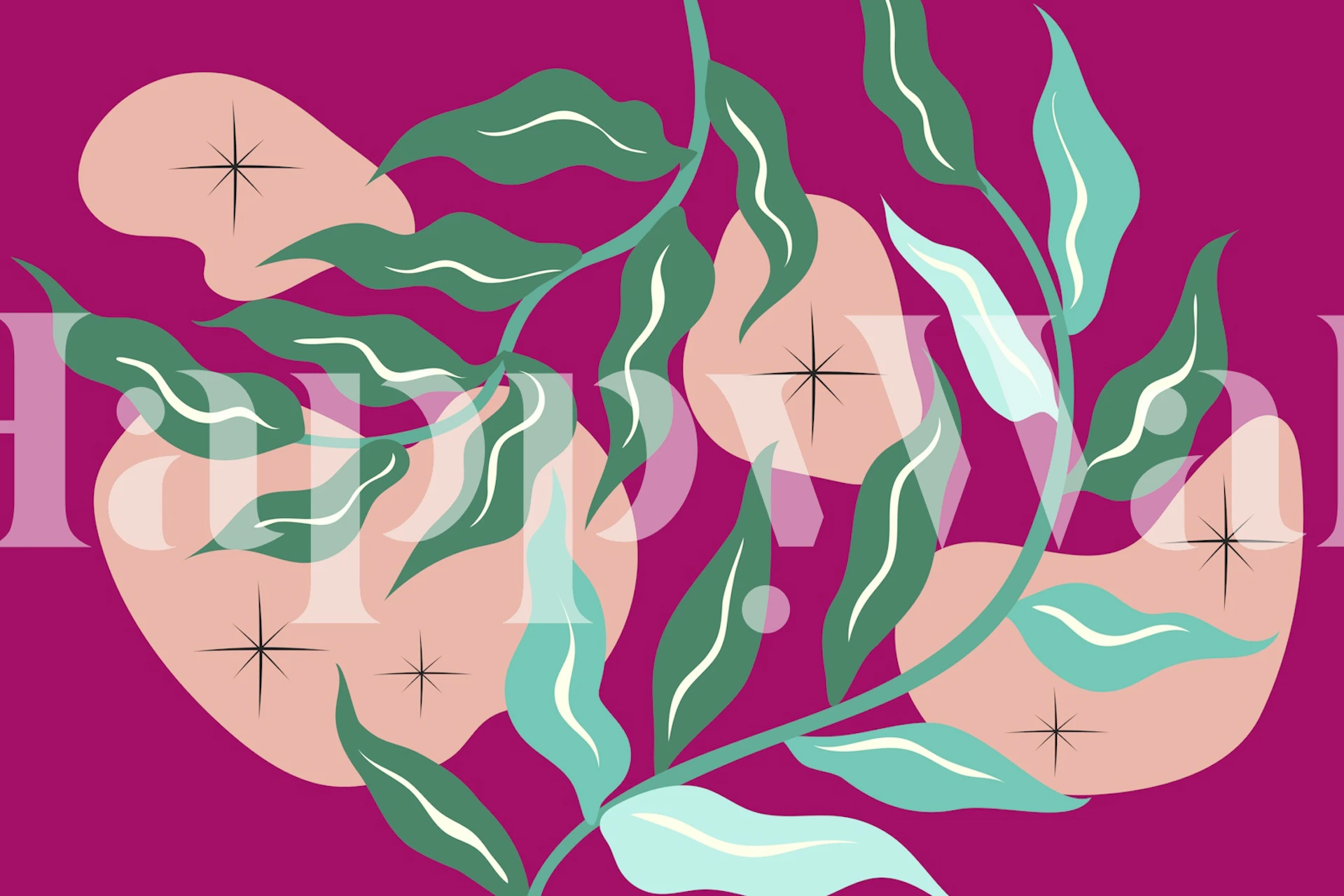 Vibrant mid-century Bauhaus leaves wallpaper