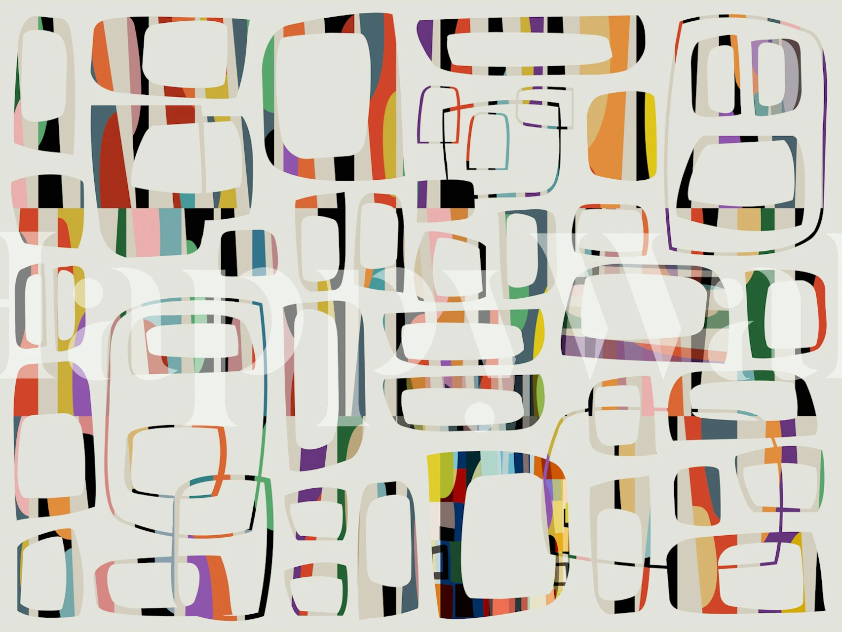 Colorful geometric shapes with black outlines abstract wallpaper