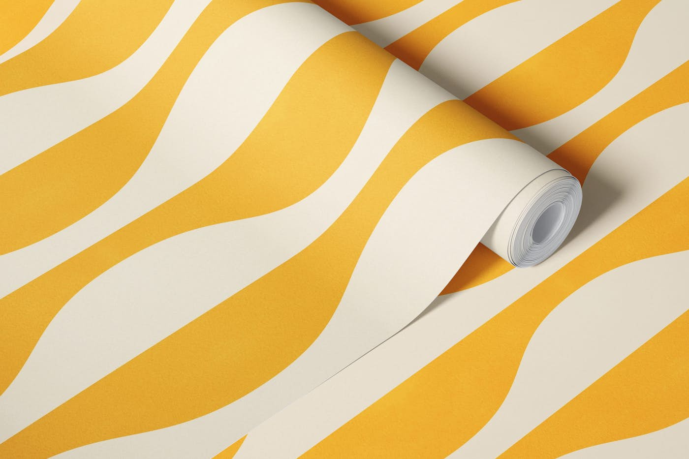 Vintage Abstract Geo Pattern Yellow and Cream wallpaper roll