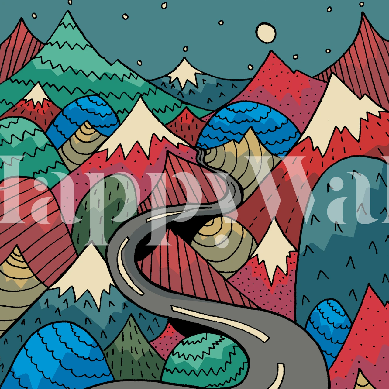 Colorful mountains and winding road wallpaper