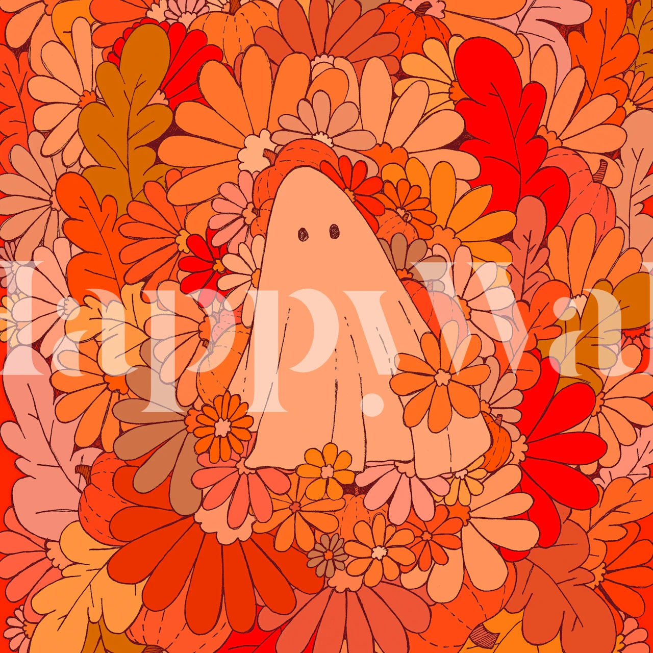 Verspielte ghost wallpaper in lebhaften orange Blumen