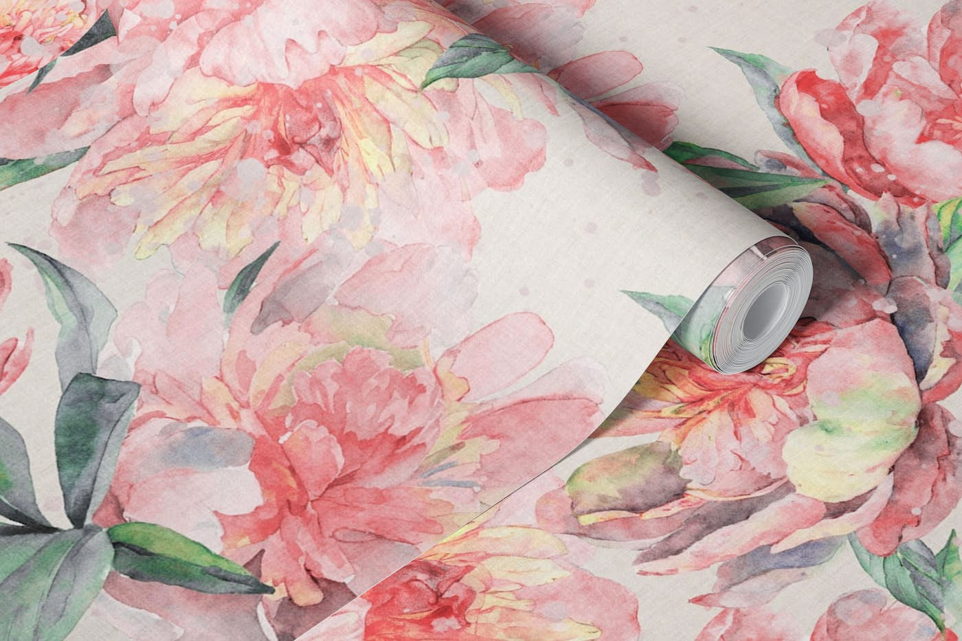 romantic peonies watercolor wallpaper roll