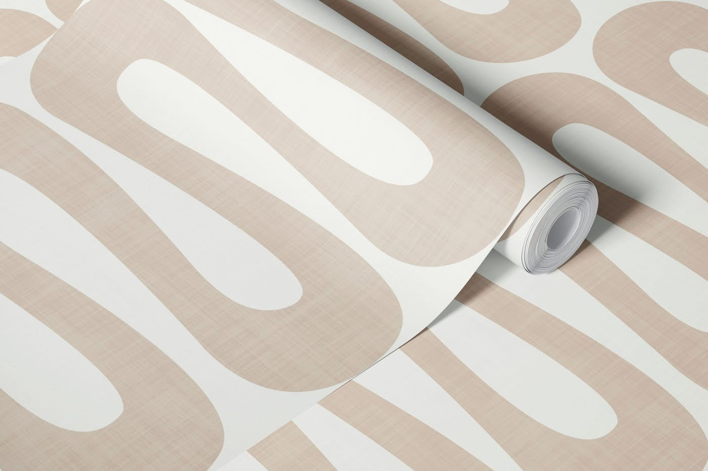 Abstract Curve Stripe Shape Latte Brown wallpaper roll