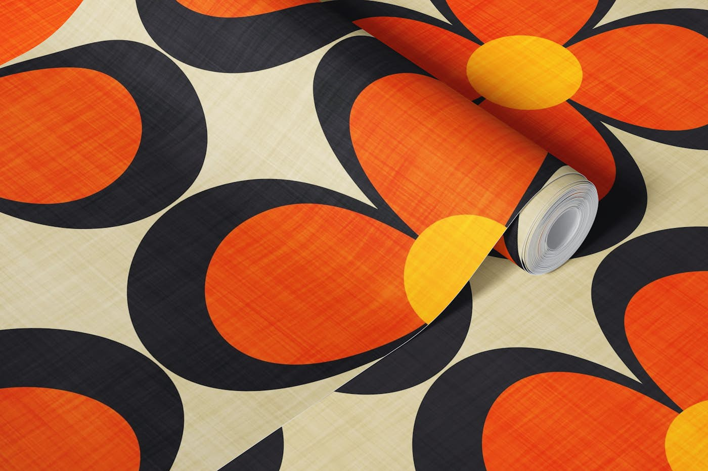 Groovy Geometric Floral Orange, Brown, Beige wallpaper roll