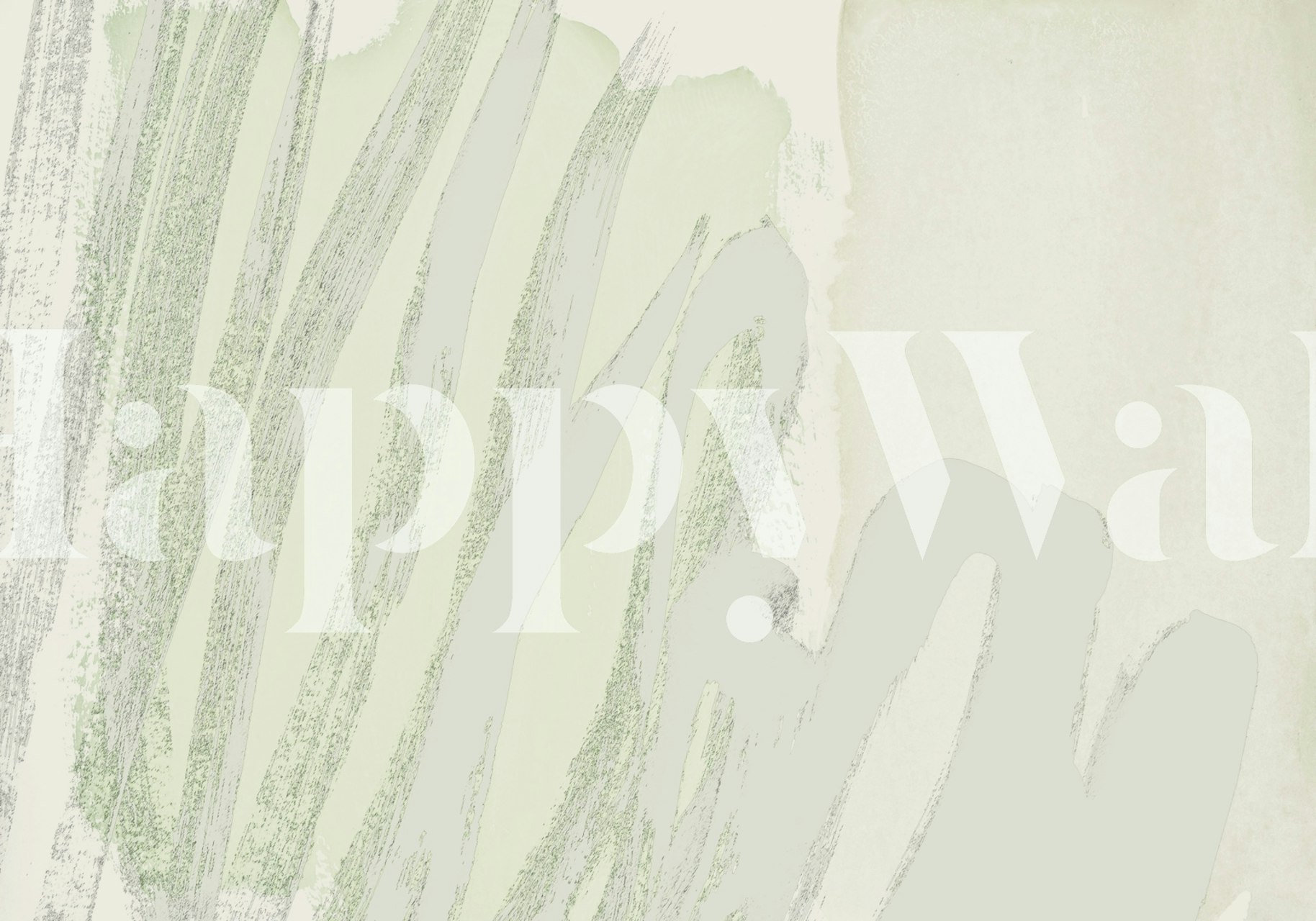 Abstraktní nástěnná malba tahem štětcem pastelem v neutrálních a zelených odstínech