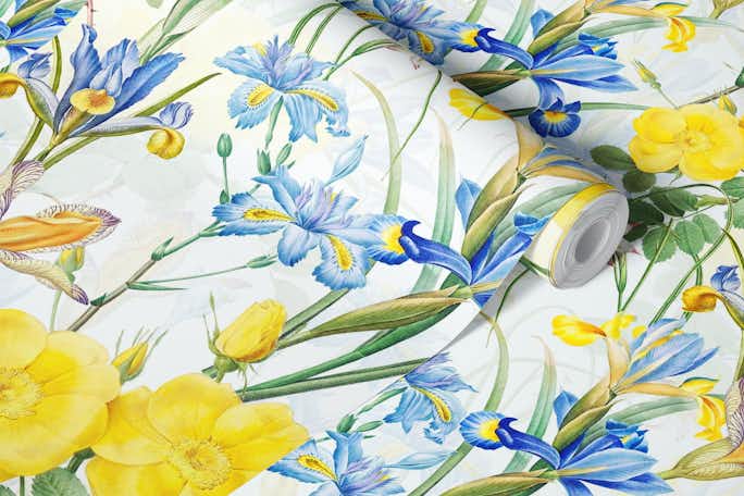 Iris And Rose Summer Garden Patternwallpaper roll