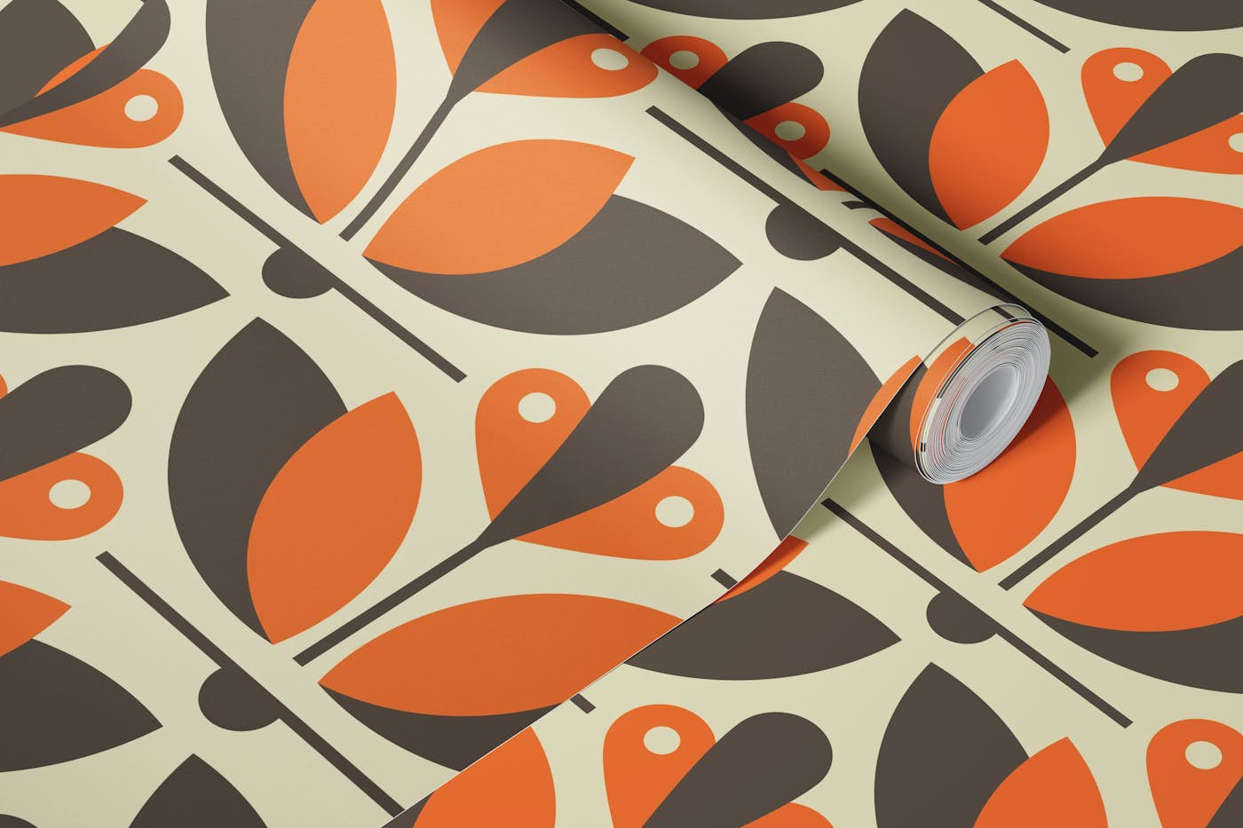 Abstract flowers, orange (2532A) wallpaper roll