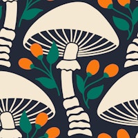 Mushrooms and berries, orange (2616A) ταπετσαρία