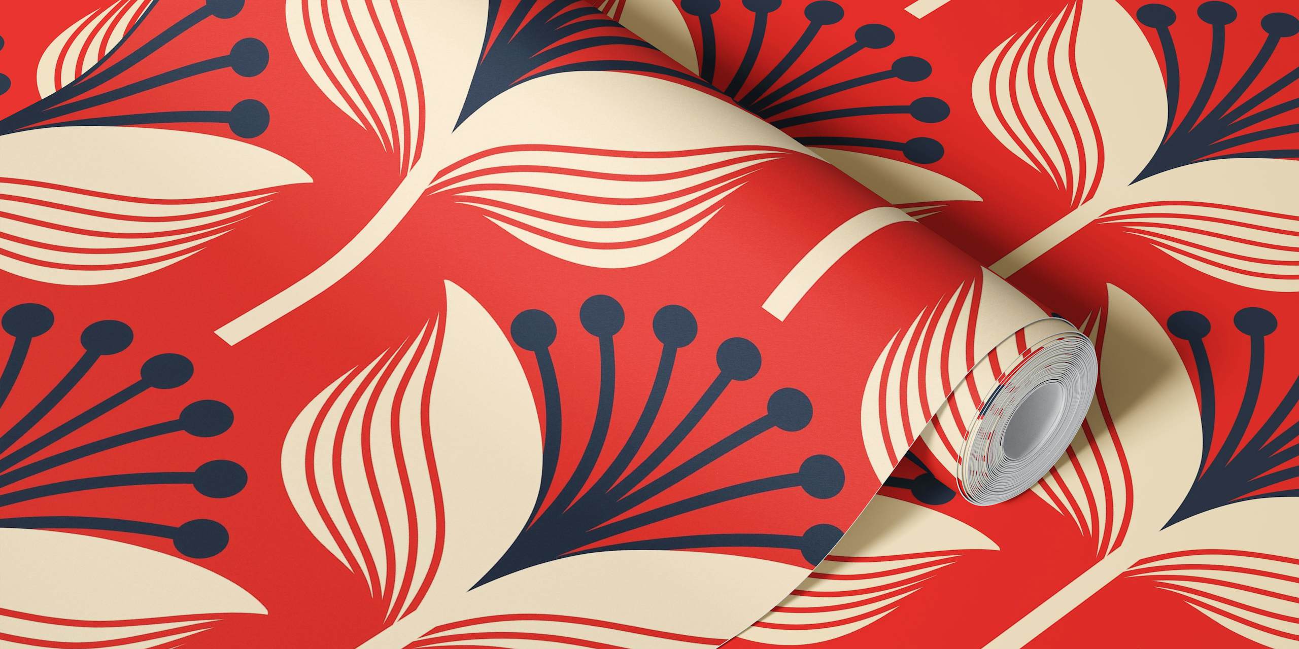 Diseño de Abstract lilies en papel pintado rojo
