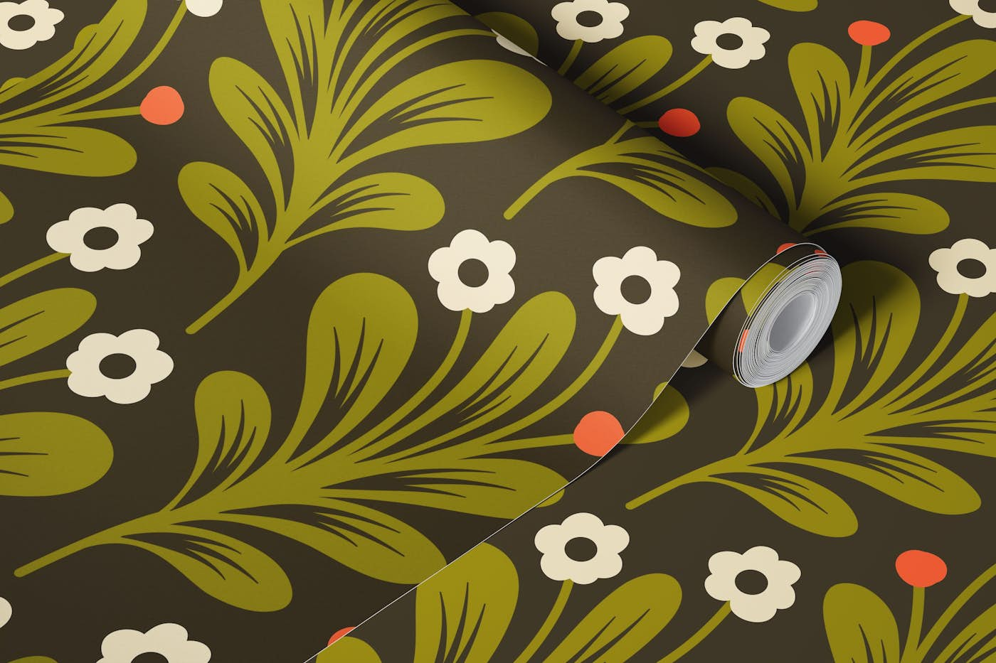 Hand - drawn flowers, brown (2668 B) wallpaper roll