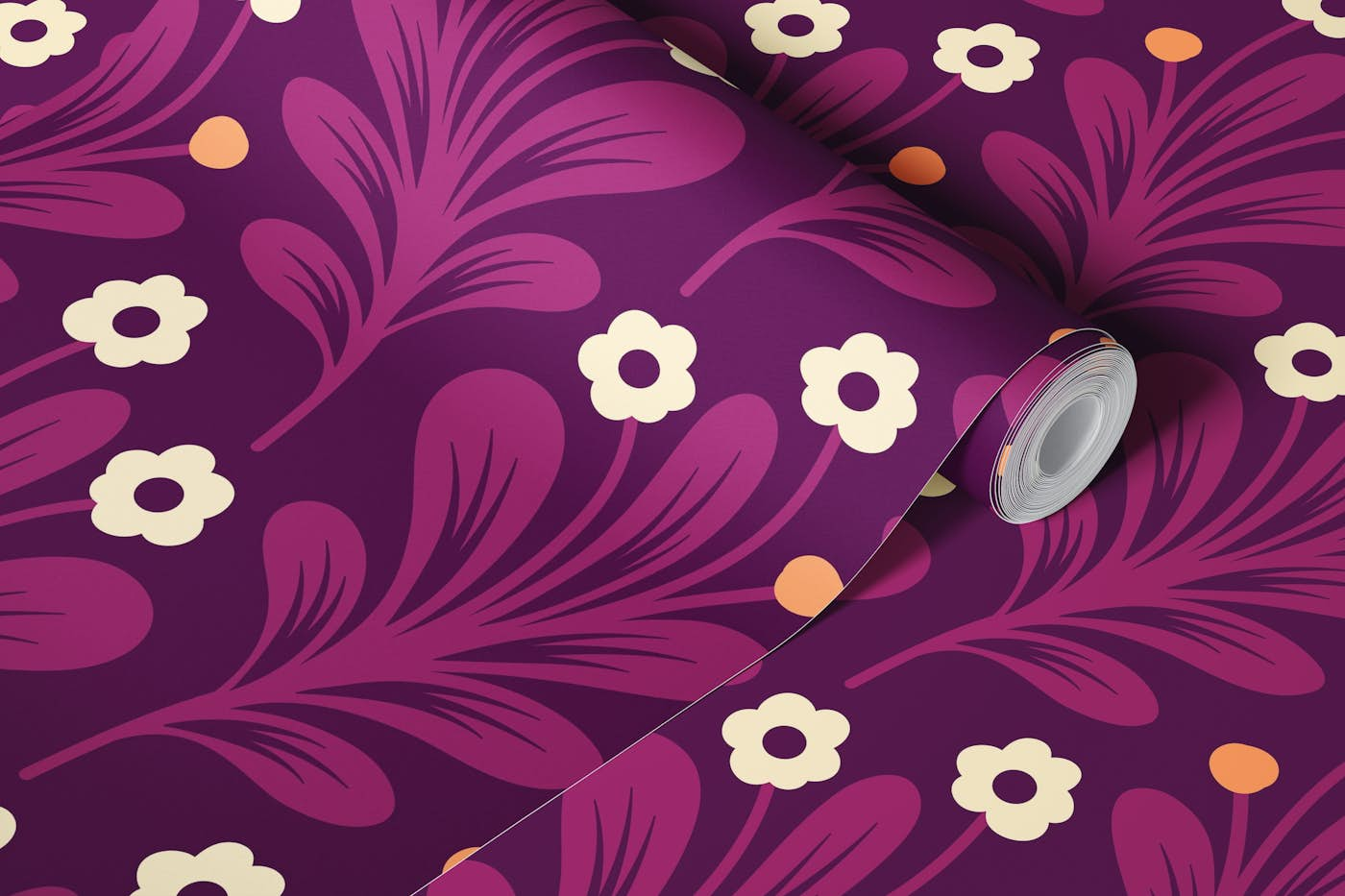 Hand - drawn flowers, purple (2668 C) wallpaper roll