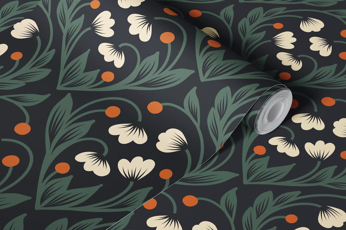 Royal flowers, black (2684 E) wallpaper roll