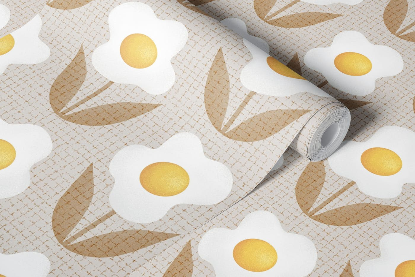 Surrealist Fried Egg Flowers Fun Retro Floral wallpaper roll