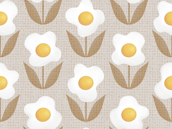 Surrealist Fried Egg Flowers Fun Retro Floral