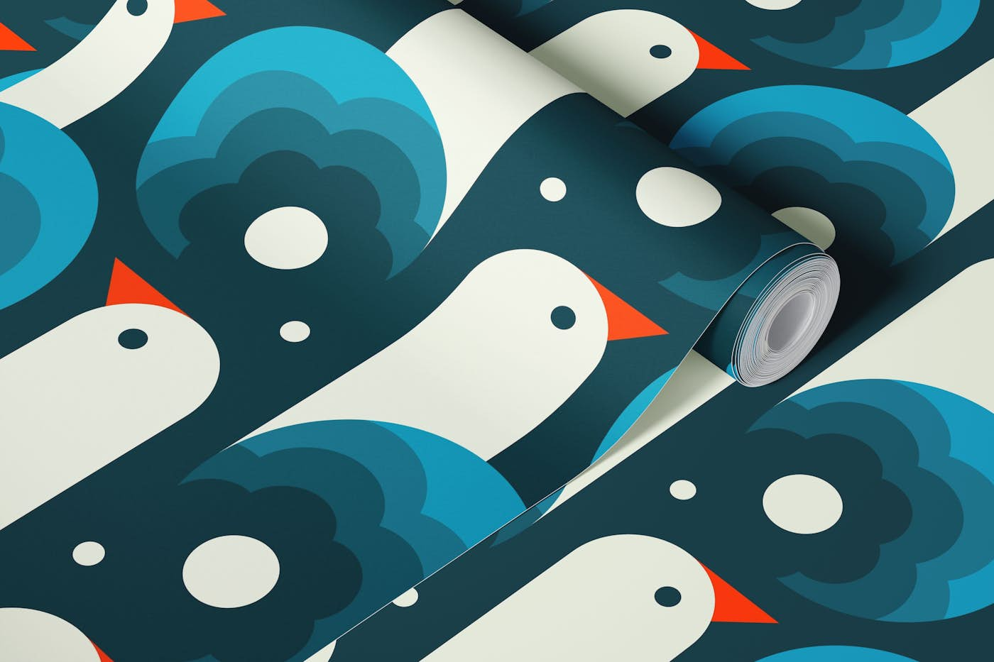 Playful birds, blue (2758 A) wallpaper roll