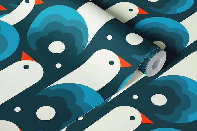 Playful birds, blue (2758 A)wallpaper roll