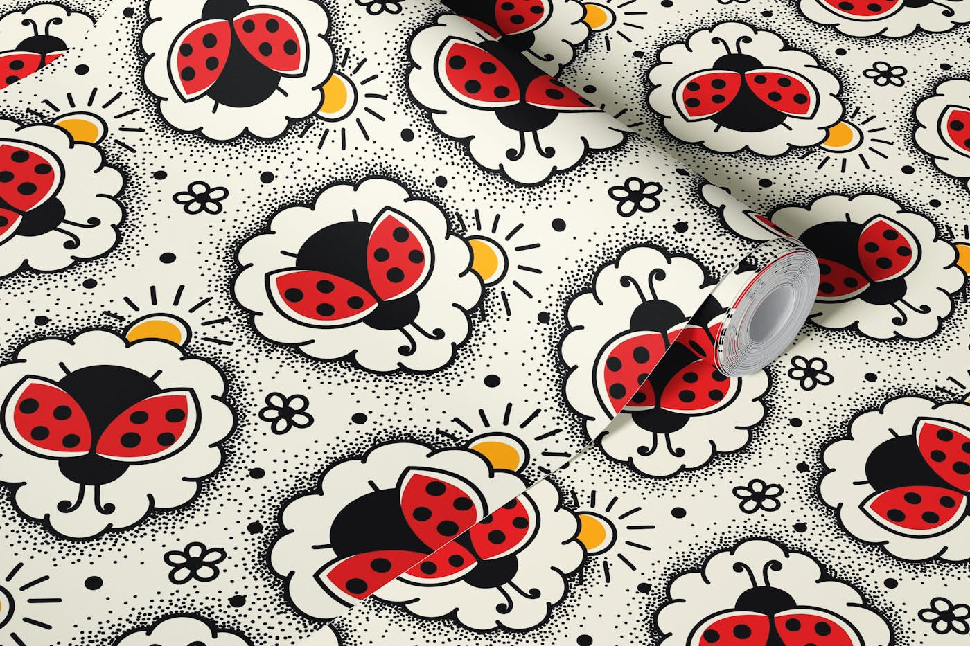 Playful ladybugs, red (2761 A) wallpaper roll