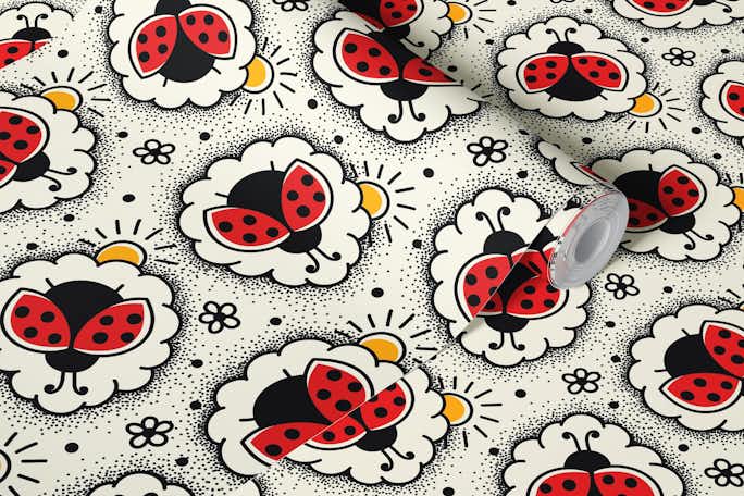 Playful ladybugs, red (2761 A)wallpaper roll