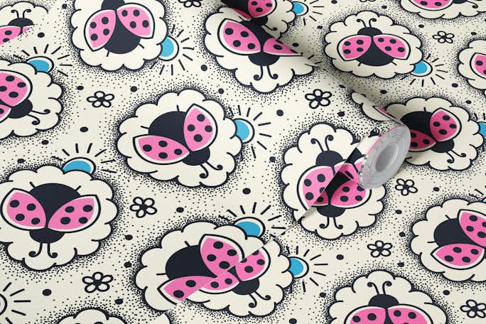 Playful ladybugs, pink (2761 D)wallpaper roll