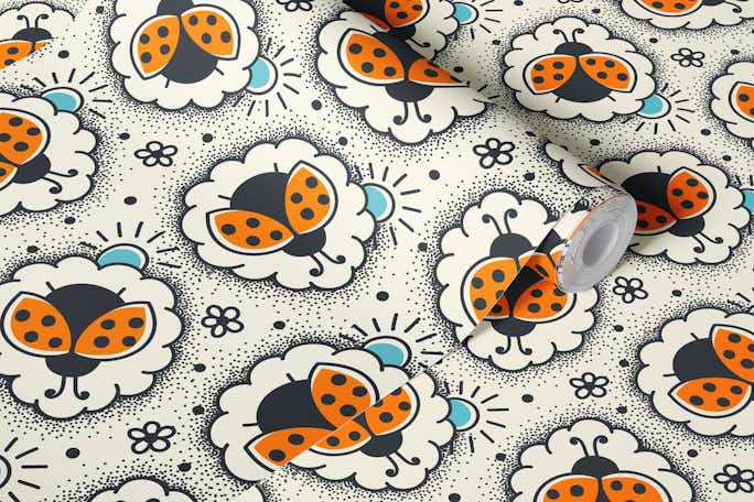 Playful ladybugs, orange (2761 E)wallpaper roll