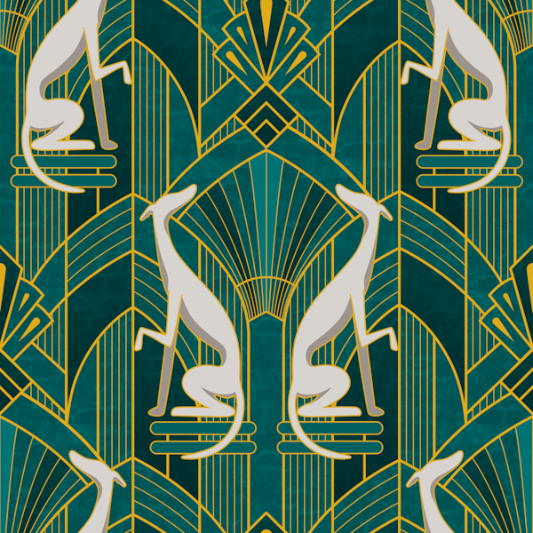 Art Deco Grey Greyhound - Backgroundg Teal