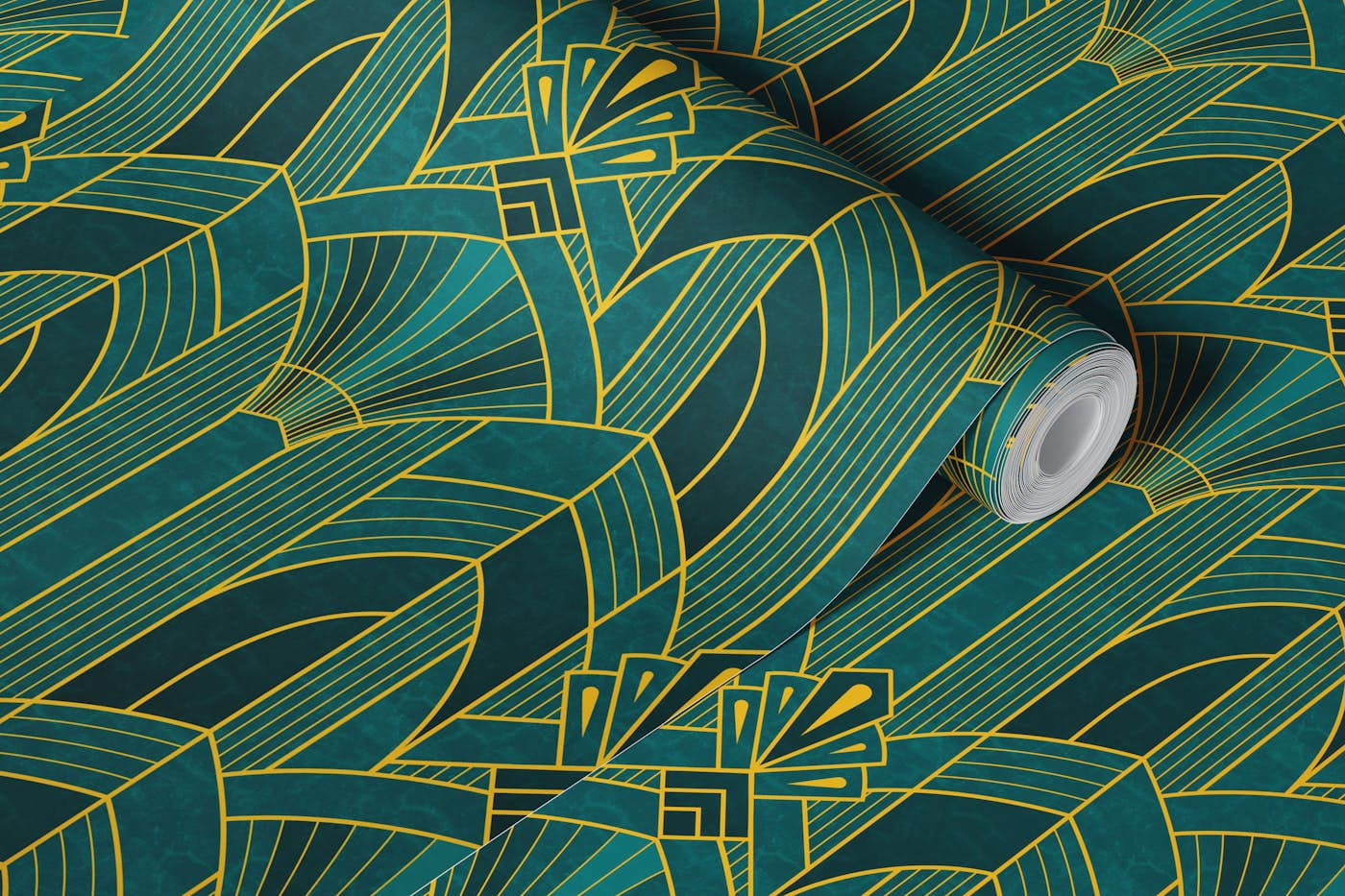 Art Deco Columns - Gold and Teal wallpaper roll