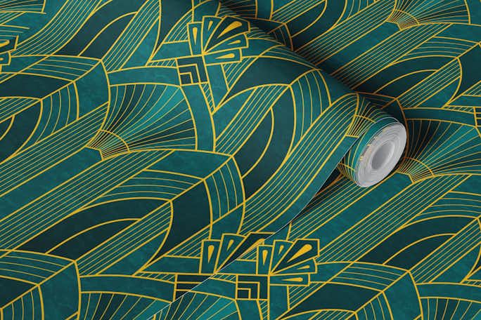 Art Deco Columns - Gold and Tealwallpaper roll