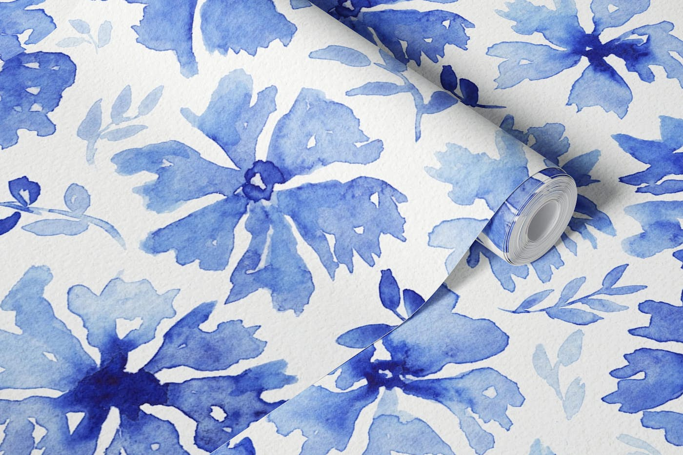 Blue Watercolor Flowers wallpaper roll