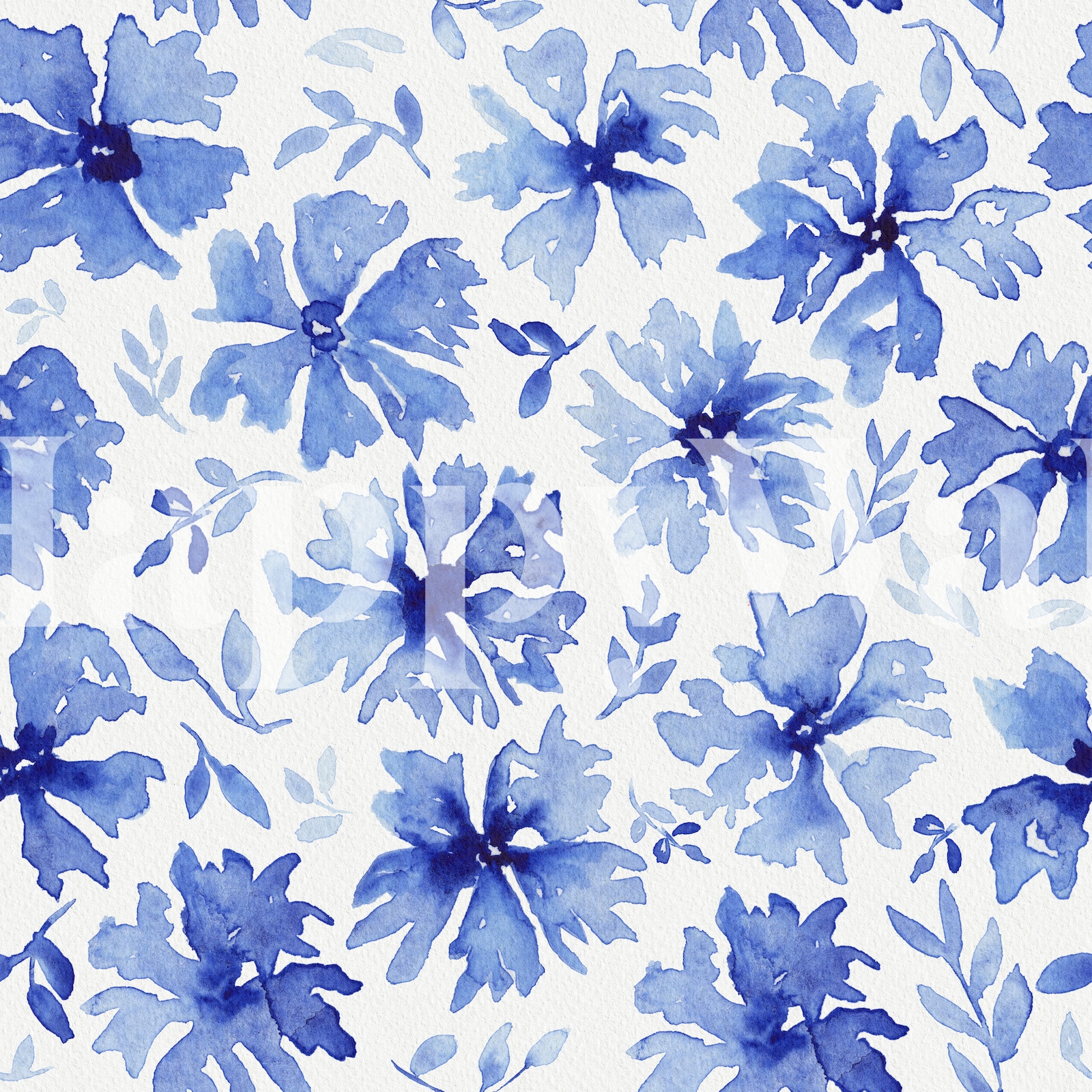 Blue Watercolor Flowers Wallpaper 