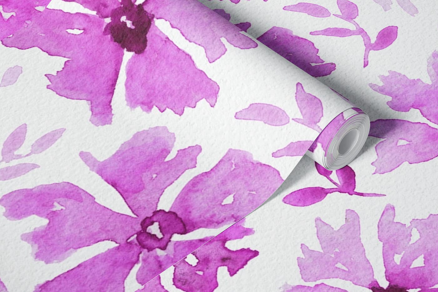 Magenta Watercolor Flowers wallpaper roll